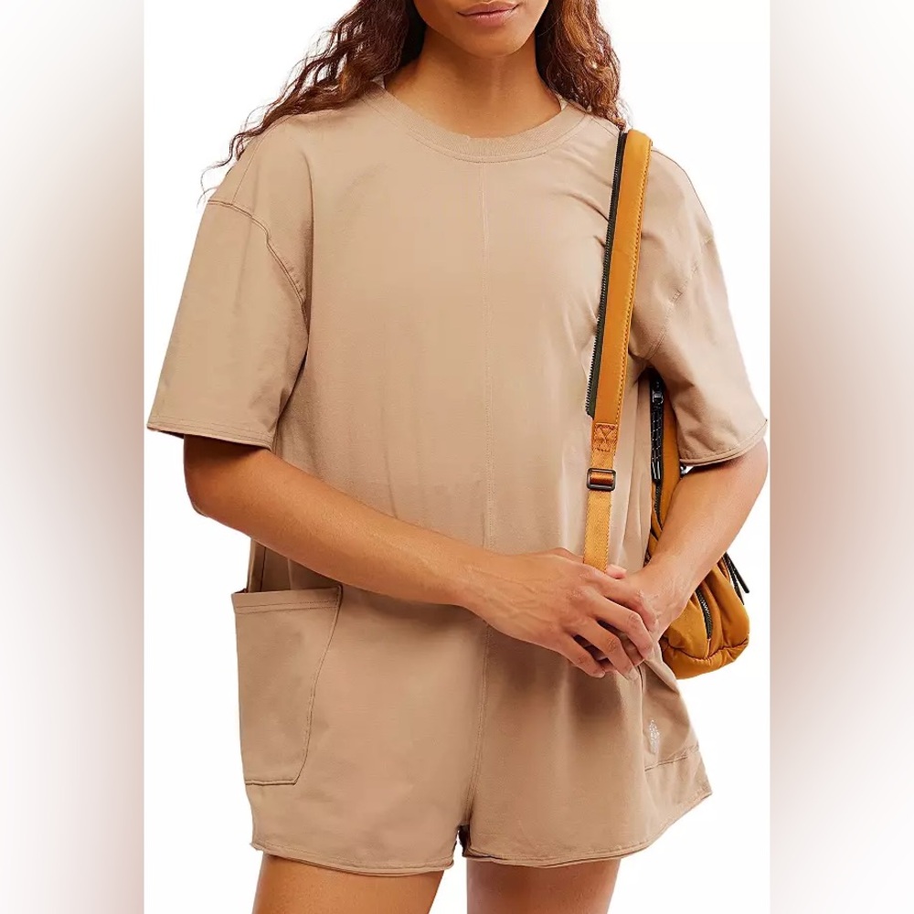 NWT Free People FP Movement Hot Shot Tee Romper Women’s XL Mocha Latte